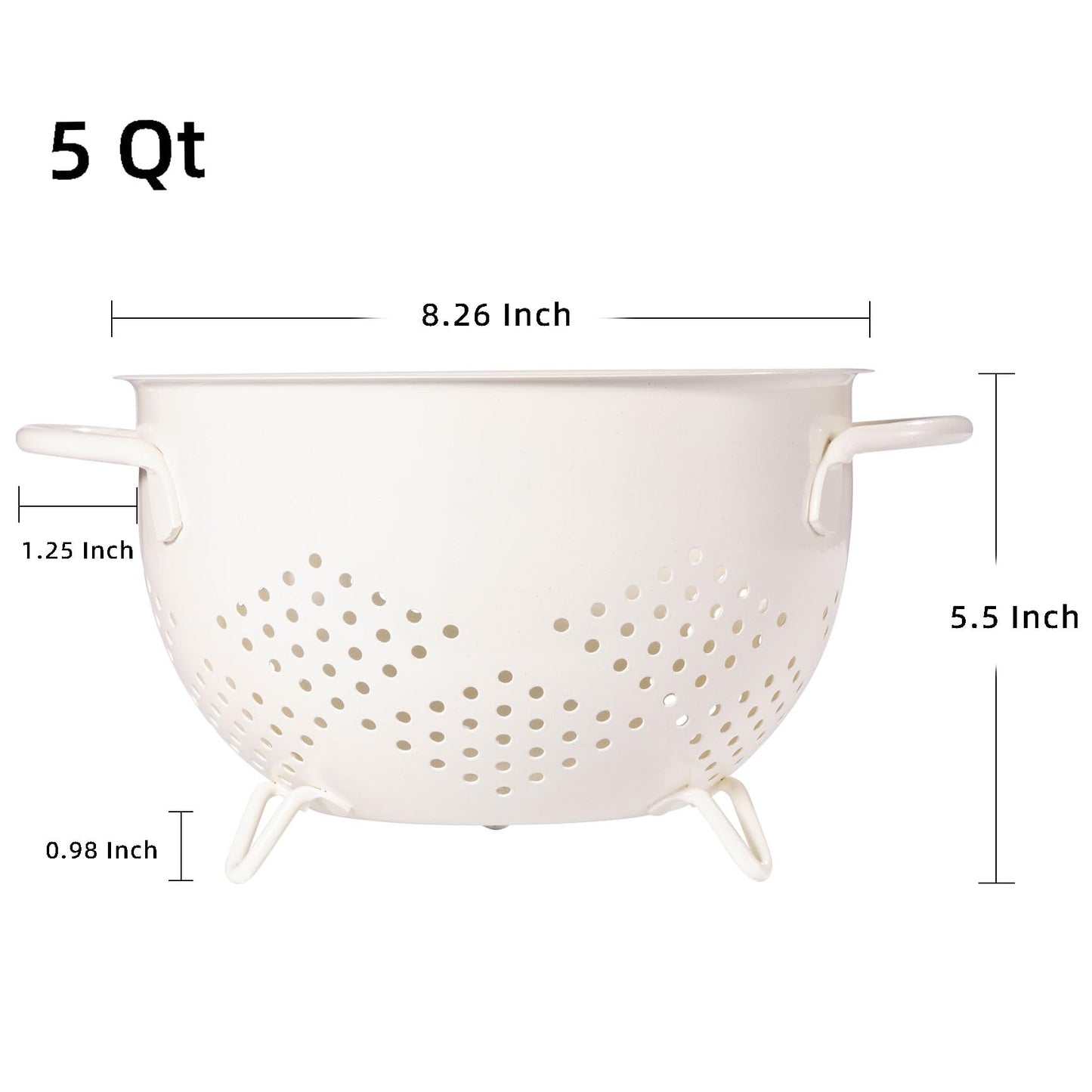Metal Colander 5 Quart Powder Coated Self-draining Metal Strainer with Base,Kitchen Pasta Fruit Vegetable Basket with Double Handles (Cream)