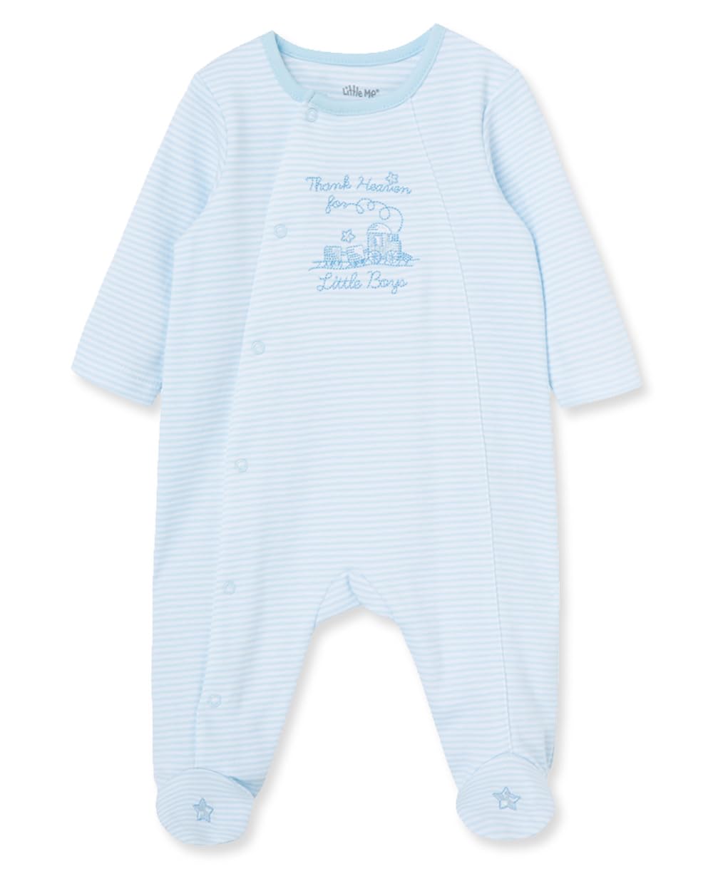 Little Me Clothes for Baby Boys' 100% Cotton Scratch-Free Tag Footie Sleeper, Preemie to 9 Months