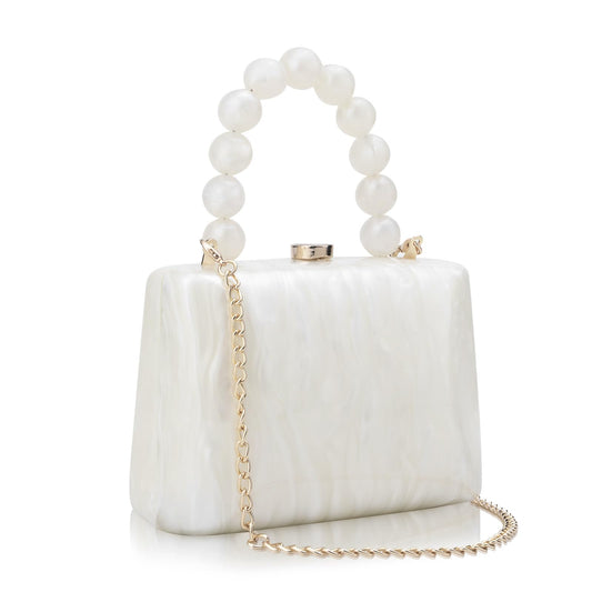jessie Acrylic Purses Evening Clutch Bag Marbling Handbags for Women Cross Body Bag with Pearl Chain Formal Wedding Prom Party
