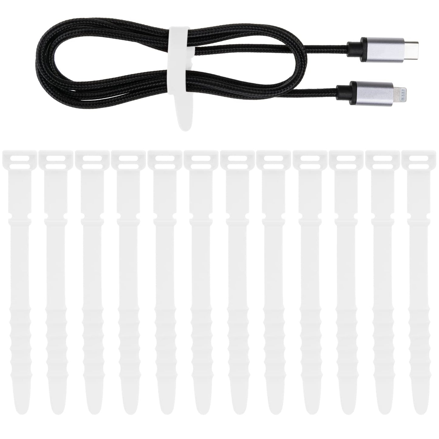 Neepanda 12 Pack Reusable Cable Zip Ties, 4.5 Inch Elastic Silicone Cord Organizer Straps for Bundling and Organizing Phone Charging, Cable Wire, Headphones, Management Home Office Table (White)