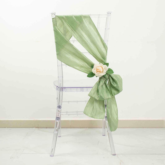 Efavormart 5 Pack | 6"x106" Accordion Crinkle Taffeta Chair Sashes - Sage Green
