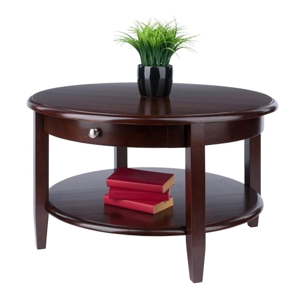 Pemberly Row Antique Transitional Round Wood Coffee Table in Antique Walnut