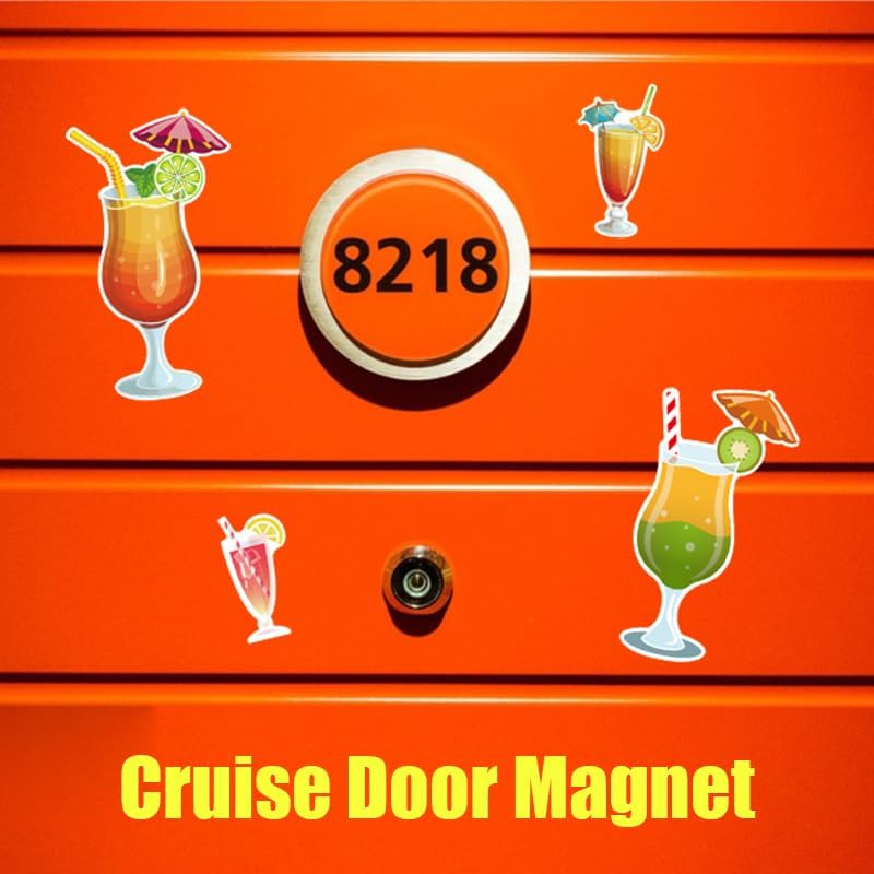 10 Pcs Cruise Door Magnets with 3 Pcs Paint Pen Summer Fruit Drink Cocktail Magnet Tropical Door Decorations Party Car Cabin Refrigerator
