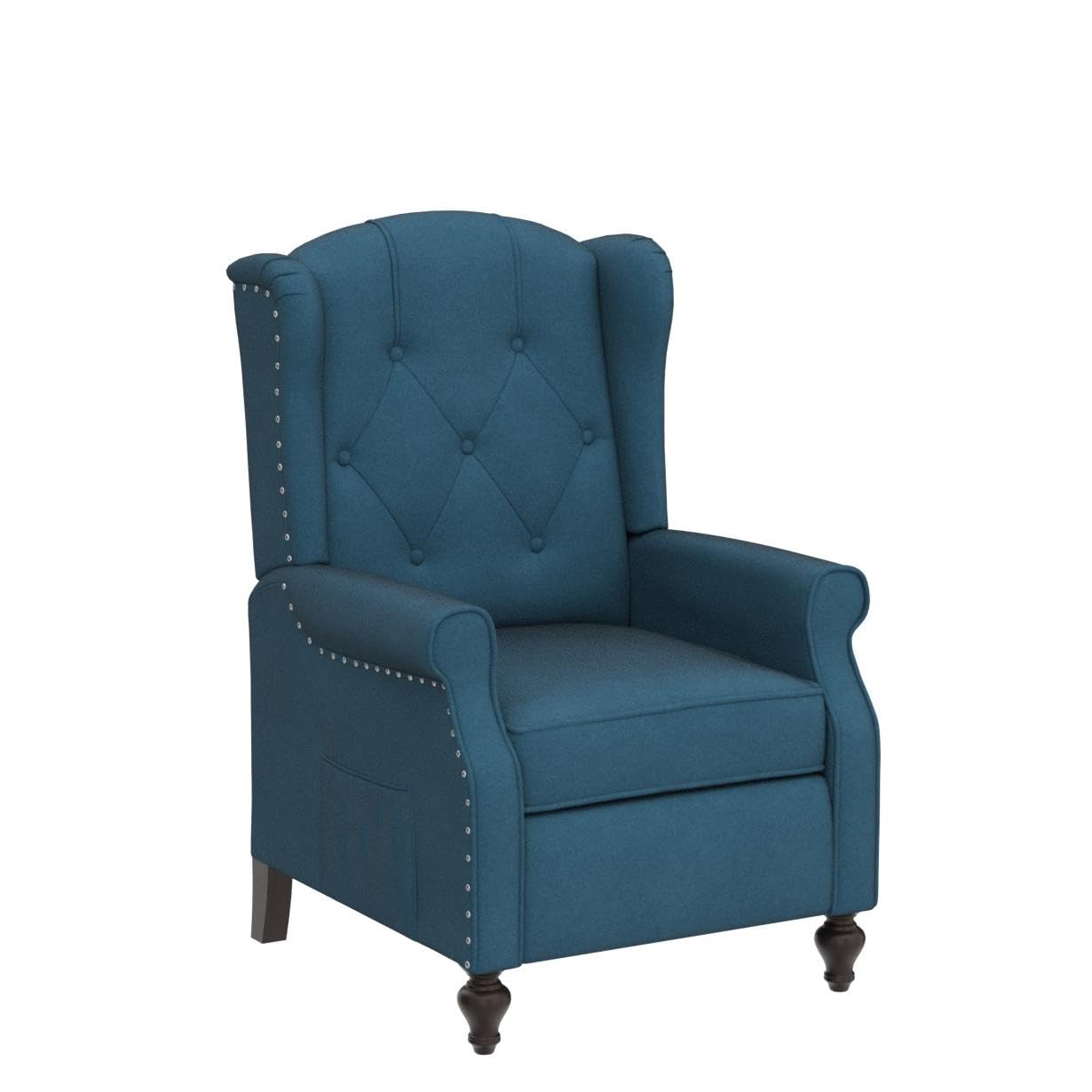 B BAIJIAWEI Wingback Recliner - Tufted Arm Chair With Massage and Heat - Fabric Push Back With Remote Control, Heating Function, Adjustable Backrest (Blue)