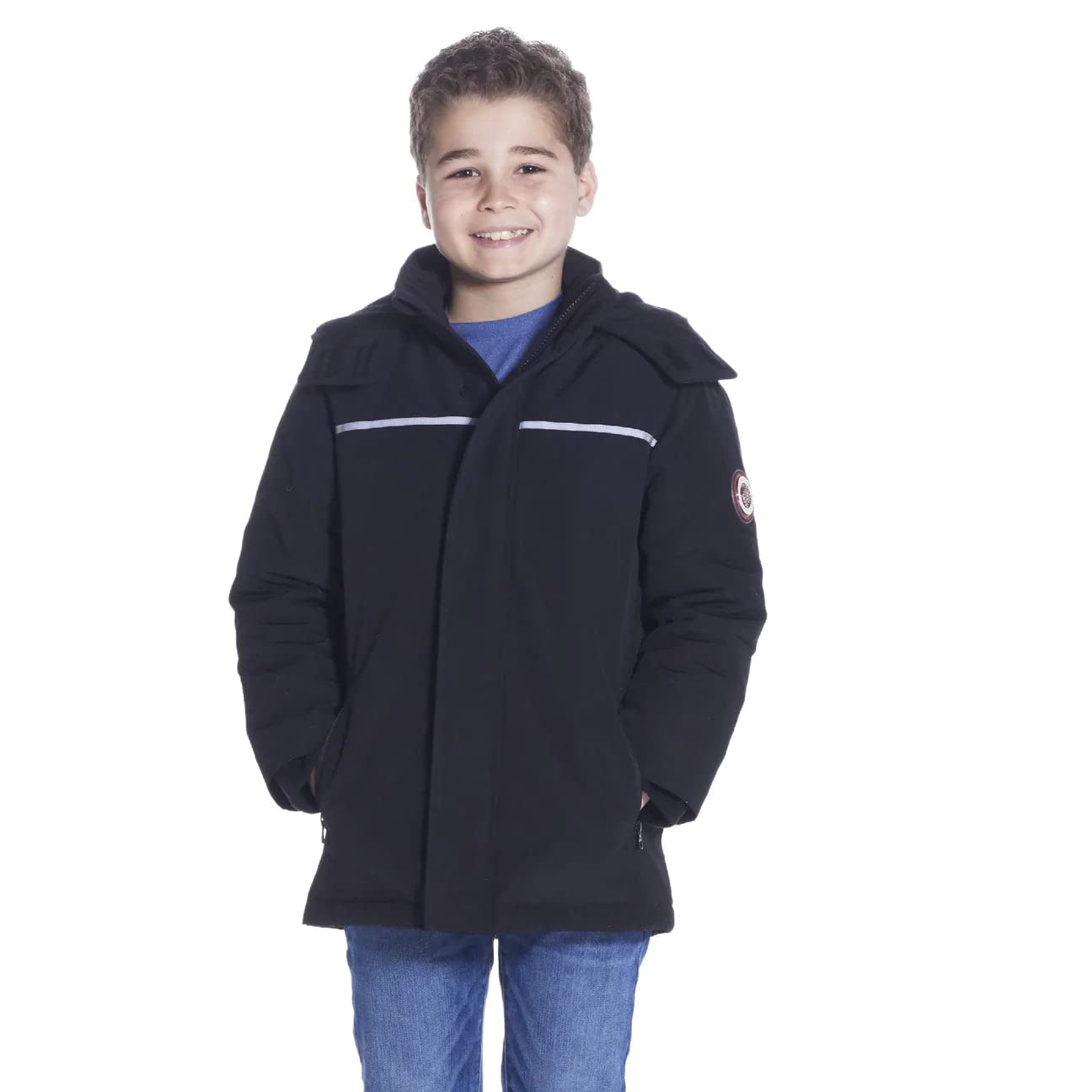 Andy & Evan Boys' Reflective Hooded Parka with Removable Hood, Winter Coat Jacket For Kids, Black, L (9/10)