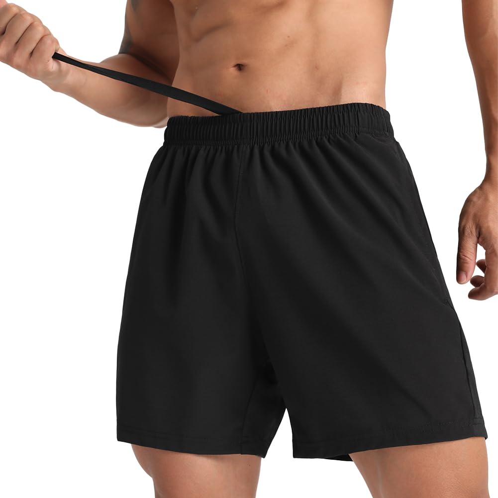 MAXCK 2 Pack Mens Lightweight Athletic Running Shorts 5'' Quick Dry Gym Workout Shorts with Zipper Pockets Black/Navy,Large