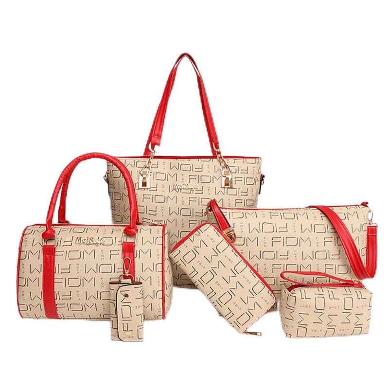 Pahajim 6-Pcs Women Handbag Purse Shoulder Bag Totes Satchel Bag Top-Handle Boston Bag Crossbody Bag Wallet Messenger Bag Set