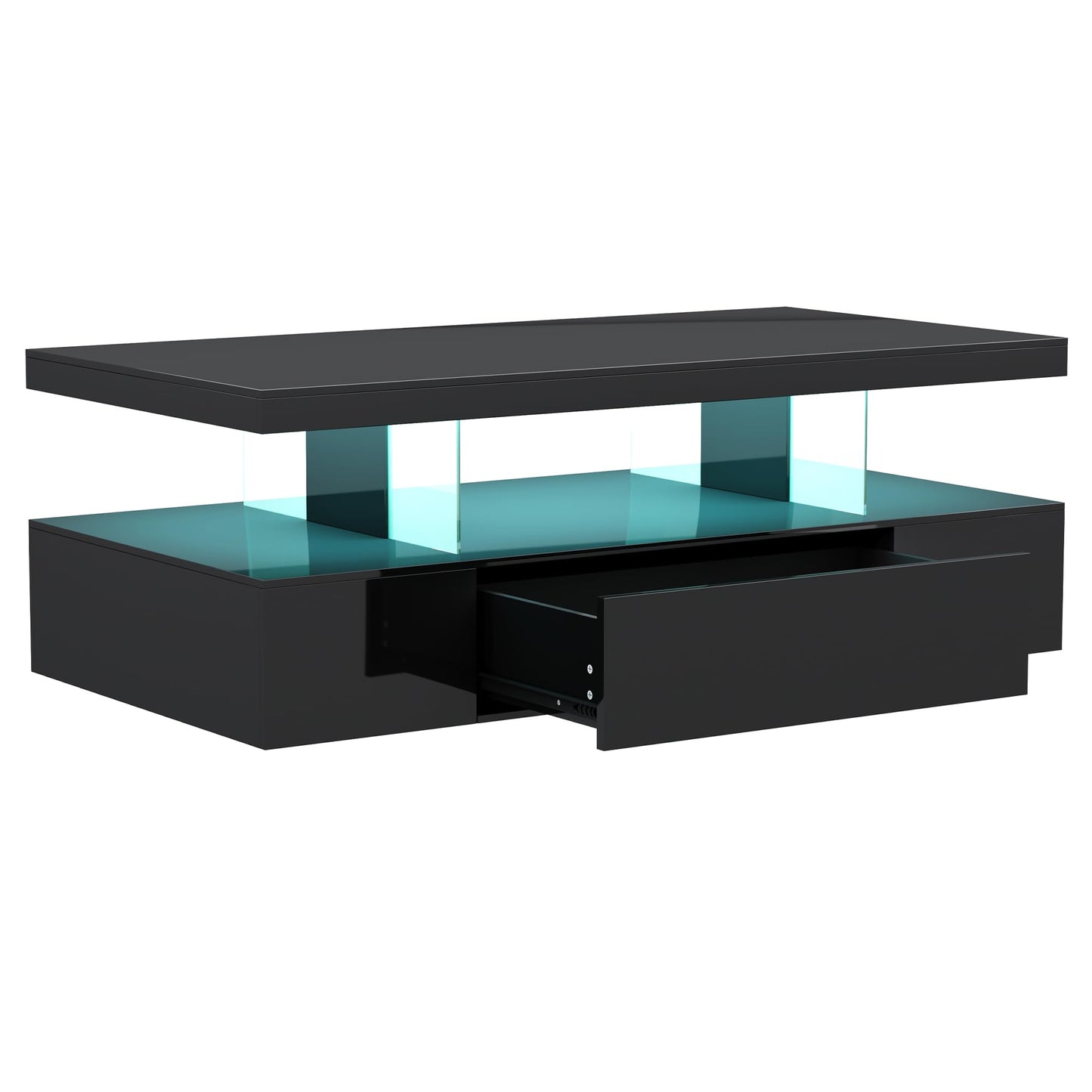 ChooChoo Modern LED Coffee Table, High Glossy Coffee Table with Drawer, Black Coffee Table with Storage for Living Room, Bedroom, CT2305-BK