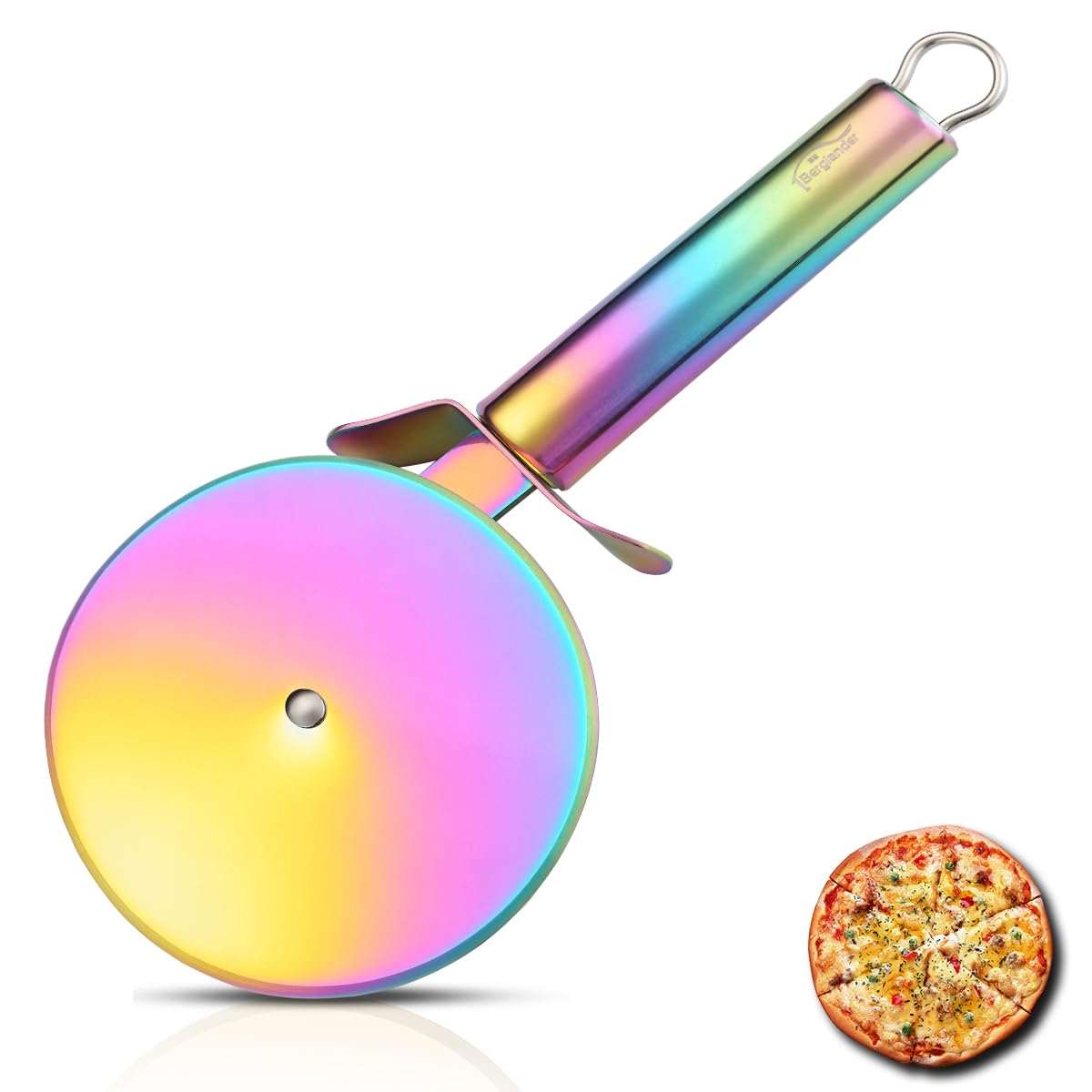 Berglander Pizza Wheel, Rainbow Titanium Plating Stainless Steel Pizza Cutter, Super Sharp Pizza Slicer With Titanium Colorful Plating, Pastry Cutter, Easy to Clean And Stored