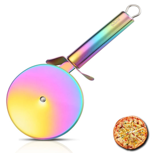 Berglander Pizza Wheel, Rainbow Titanium Plating Stainless Steel Pizza Cutter, Super Sharp Pizza Slicer With Titanium Colorful Plating, Pastry Cutter, Easy to Clean And Stored