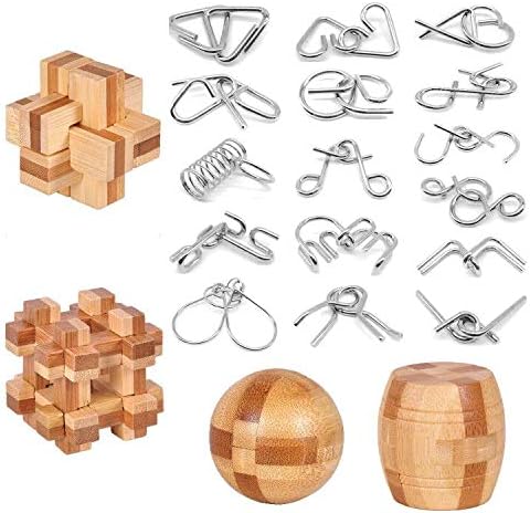 Brain Teaser Puzzle 20Pcs Unlock Interlock Game IQ Test Wooden Toy 3D Unlock Interlock Puzzle Magic Ball Brain Teaser Toy Puzzles for Adults