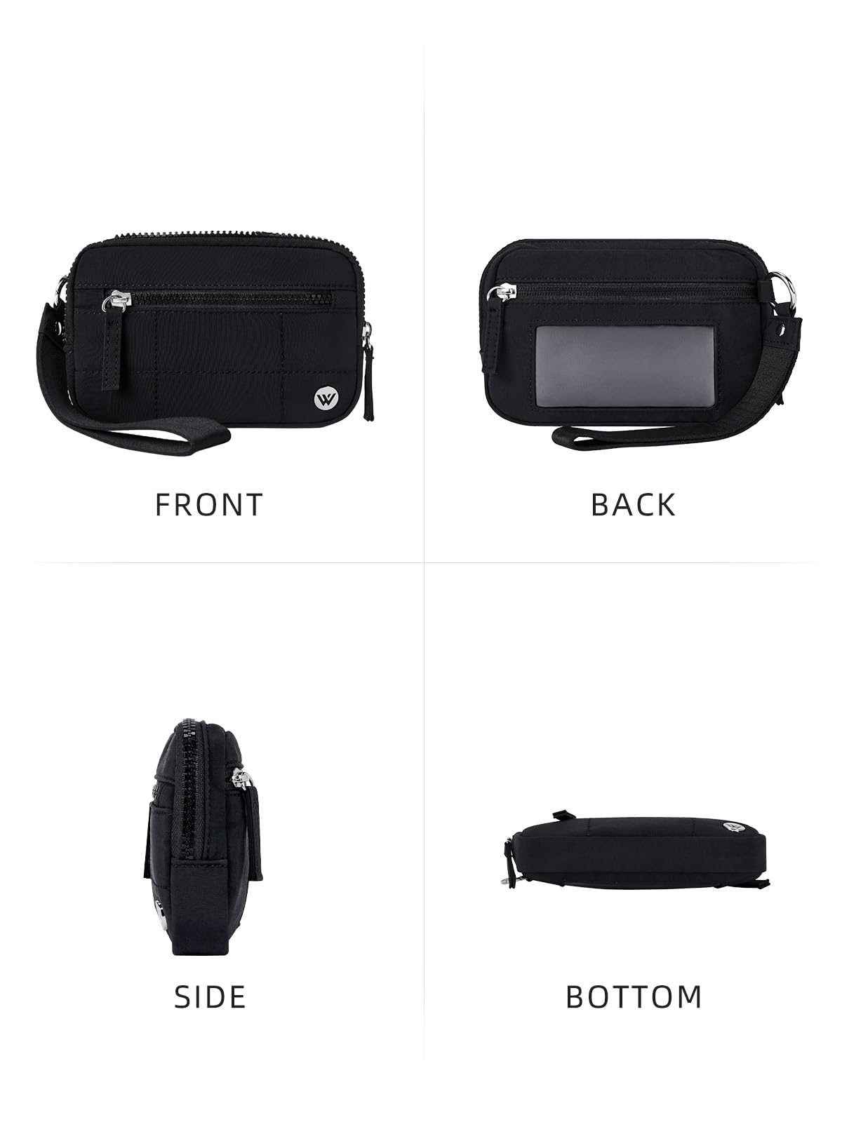 WESTBRONCO Wristlet Wallets for Women Nylon Quilted RFID Wallet with 3 Zipper Purse for Travel Credit Card Holder Phone Organizer(Black)