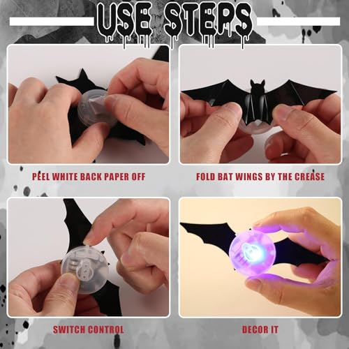 Halloween 3D Lighted Bats, 2025 Halloween Must-Have Halloweens 3D Lighted Bats, Light up Batss for Halloweenn, Glowing Halloweenr Hanging Bat Decor, 3D Bat LED Decoration (24PCS)