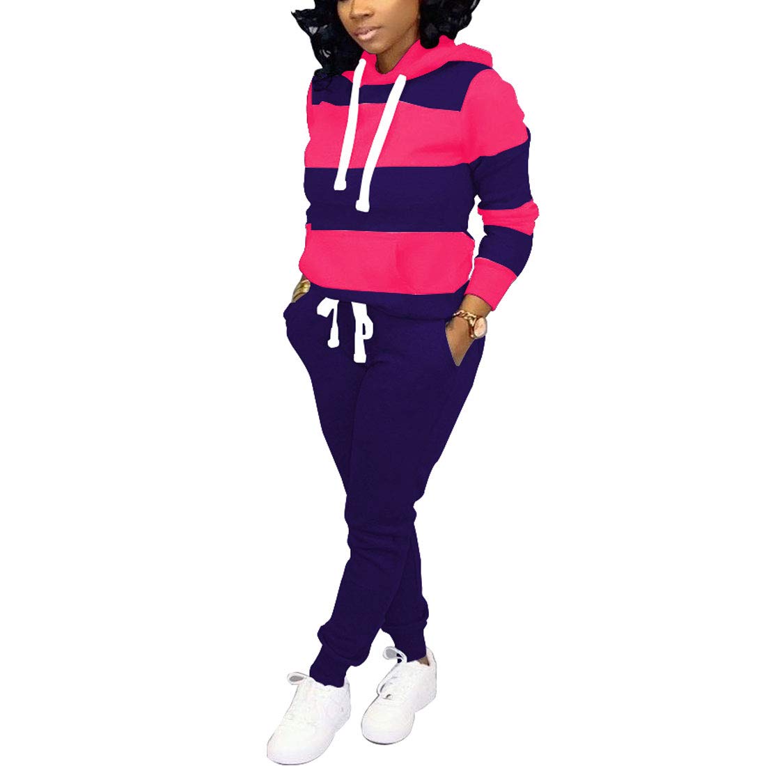 Nimsruc Women's Two Piece Outfits Jogging Suits Long Sleeve Workout Pants Sets Casual Tracksuit Rose Red XL