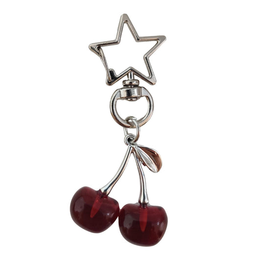 AYYSHULAN Cute Cherry Keychain Bag Charms Star Keyring Sweet Aesthetic Y2K Accessory Kawaii Purse for Car Keys Women Girls,Burgundy