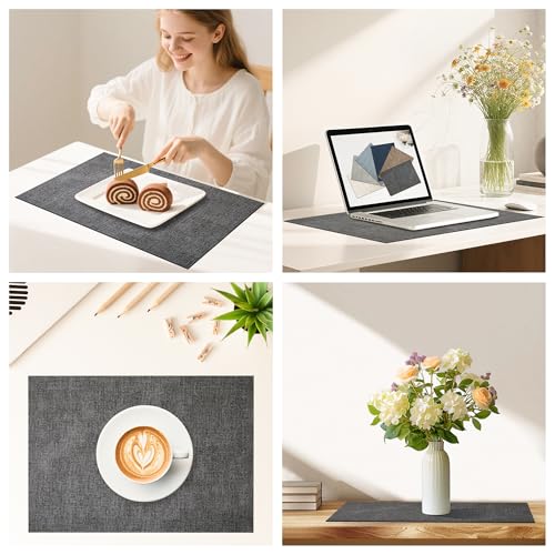 DOLOPL Placemats Set of 6 – Elegant Double Side Washable Place Mats for Dining Table, Heat Resistant Wipeable Reversible Modern Dining PU Table Mats for Kitchen, Office, Outdoor Use (Charcoal)