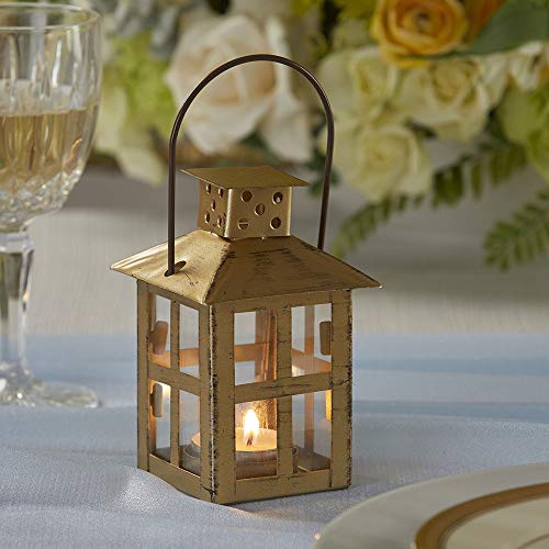 Kate Aspen Vintage Antique Gold Distressed Small Mixed 5 Inch Lantern