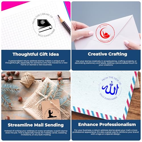 Personalized Name and Book Stamper - Self-Inking Respected Crescent Customized Library Stamp for Imams - Custom Book Stamp - Ideal for Personal Libraries, Religious Books, and Educational Materials