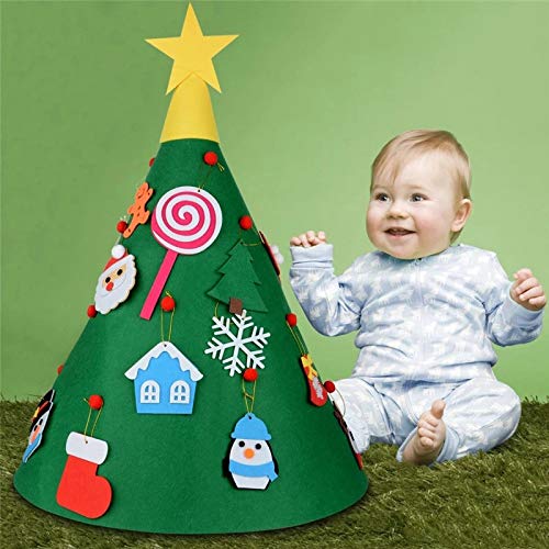 JIALITFUN Kids Felt Christmas Tree Kit, Home Xmas Party Decoration Gifts Felt Craft Kits with Handmade Ornaments DIY Felt Christmas Tree for Babies, Kids and Toddlers
