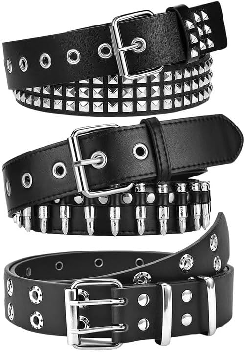 3 Pcs Studded Belt, Y2K Belt EMO Goth Belts Punk Rock with Bullet belts for Women Men