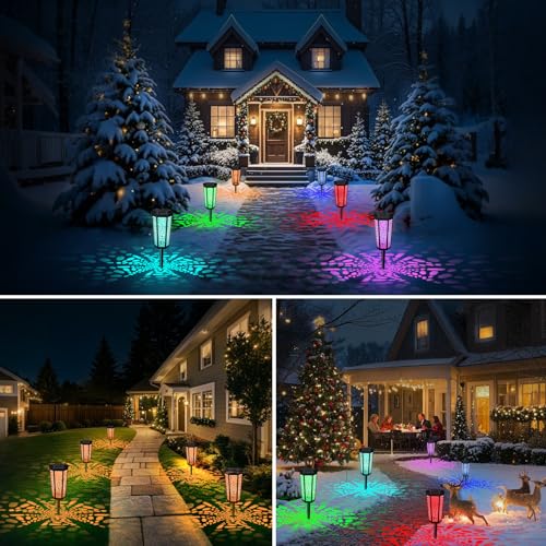 TITIMIO Solar Powered Pathway Landscape Lights 4 Pack, RGB Color Changing+Warm White Outdoor Waterproof Solar Yard Lights for Garden Sideway Outside, Patio, Path, Yard, Walkway, Driveway, 2 Modes