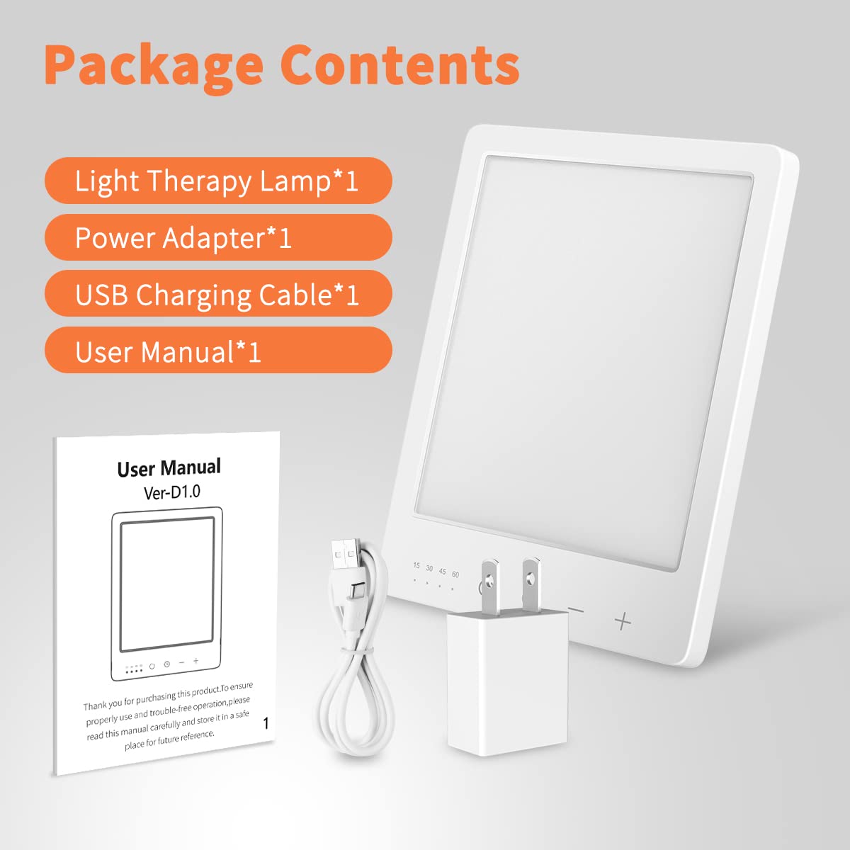 EasyHome Light Therapy Sun Lamp 10000 Lux LED Energy with 10 Adjustable Brightness Dual Color Temperature Adjustment White Warm Light 4 Timer and Memory Function