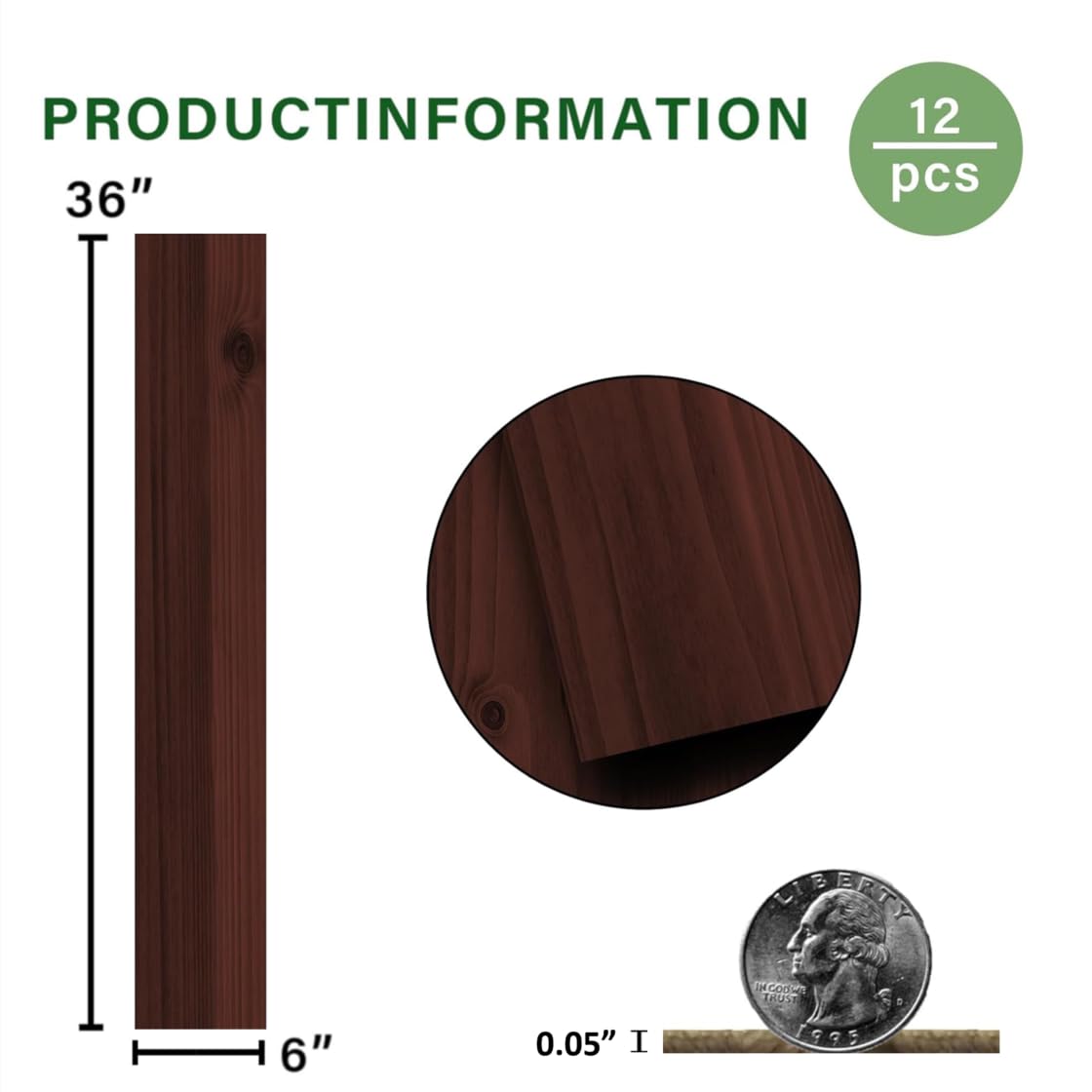 18 Sq. Ft Floor Tiles Peel and Stick Vinyl Floor 36 x 6 inch Luxury Self Adhesive Waterproof Flooring Planks DIY for Kitchen, Living Room, Shops, RV, Wood Look Plank, 12-Pack, Burnt Sienna