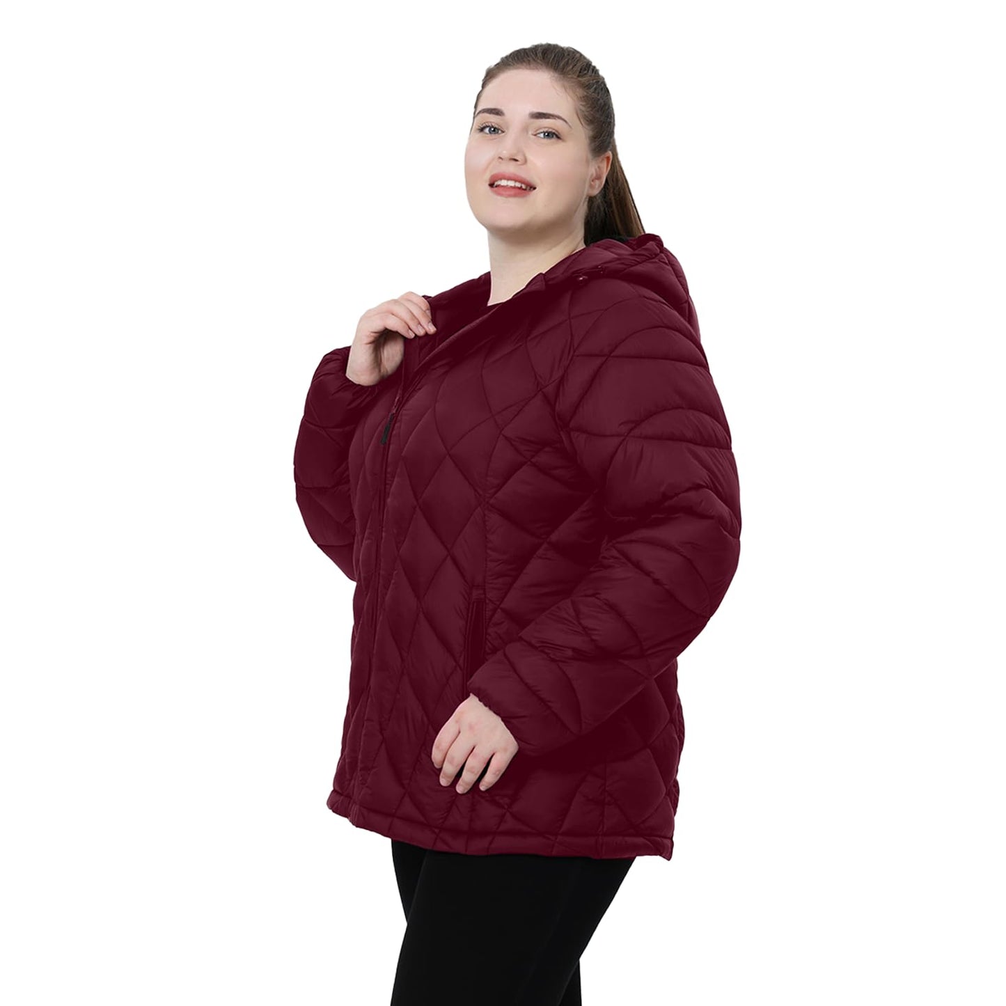HHE Plus Size Women's Packable Puffer Jacket 1X-5X Water-Resistant Lightweight Winter Coat(Exclusively for Plus Size)(Winered,5X)