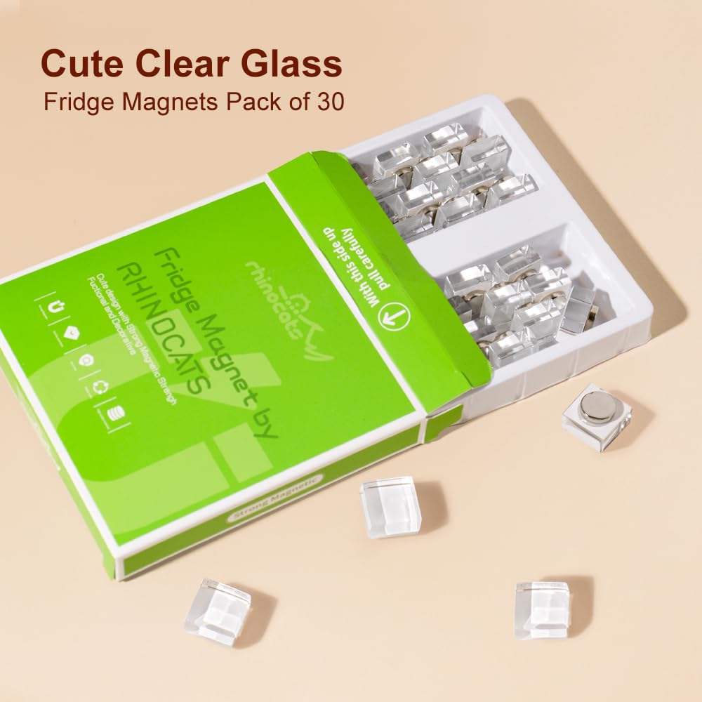 30Pcs Fridge Magnets，Cute Glass Decorative Magnets ，Refrigerator Magnets,Whiteboard Magnets, Strong Holding Power,White
