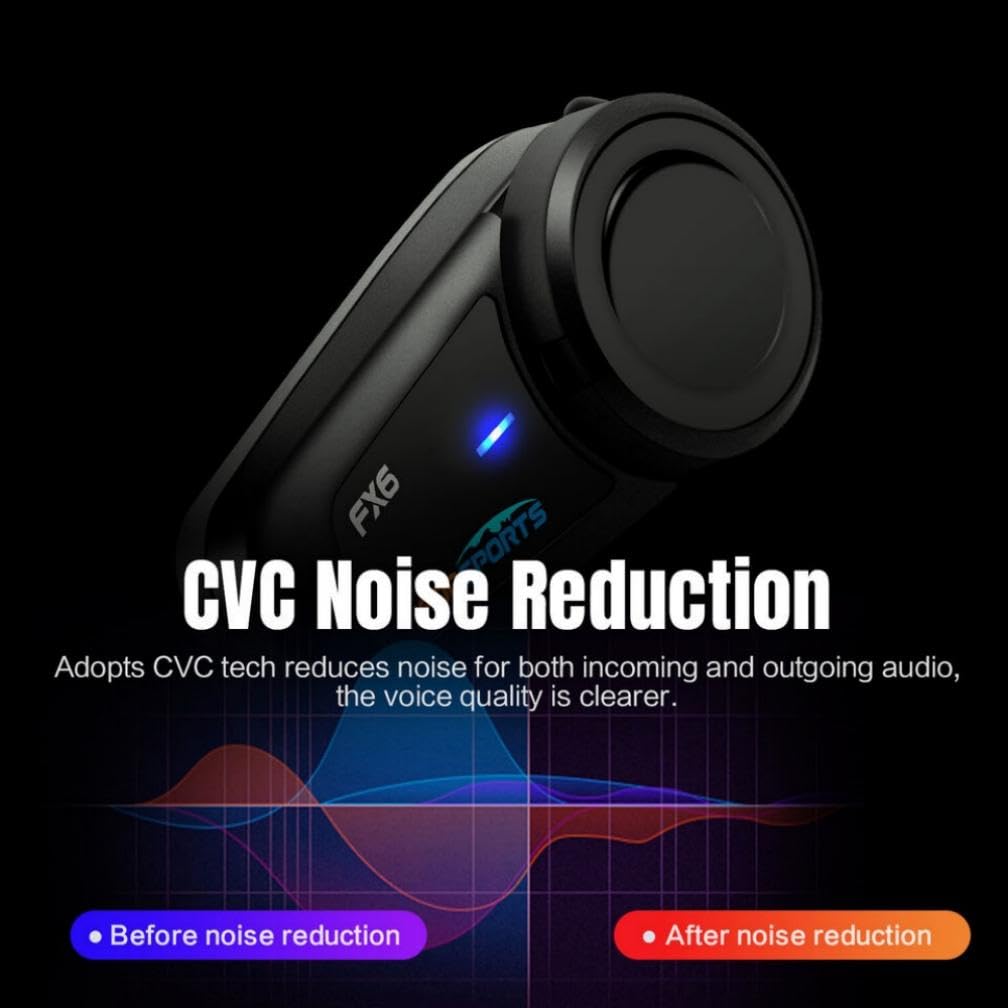 Fodsports FX6 Motorcycle Bluetooth Headset 2 Pack, 6 Riders Group Motorcycle Intercom Bluetooth, 1000M Motorbike Helmet Communication Systems/Voice Command/Universal Pairing/FM Radio