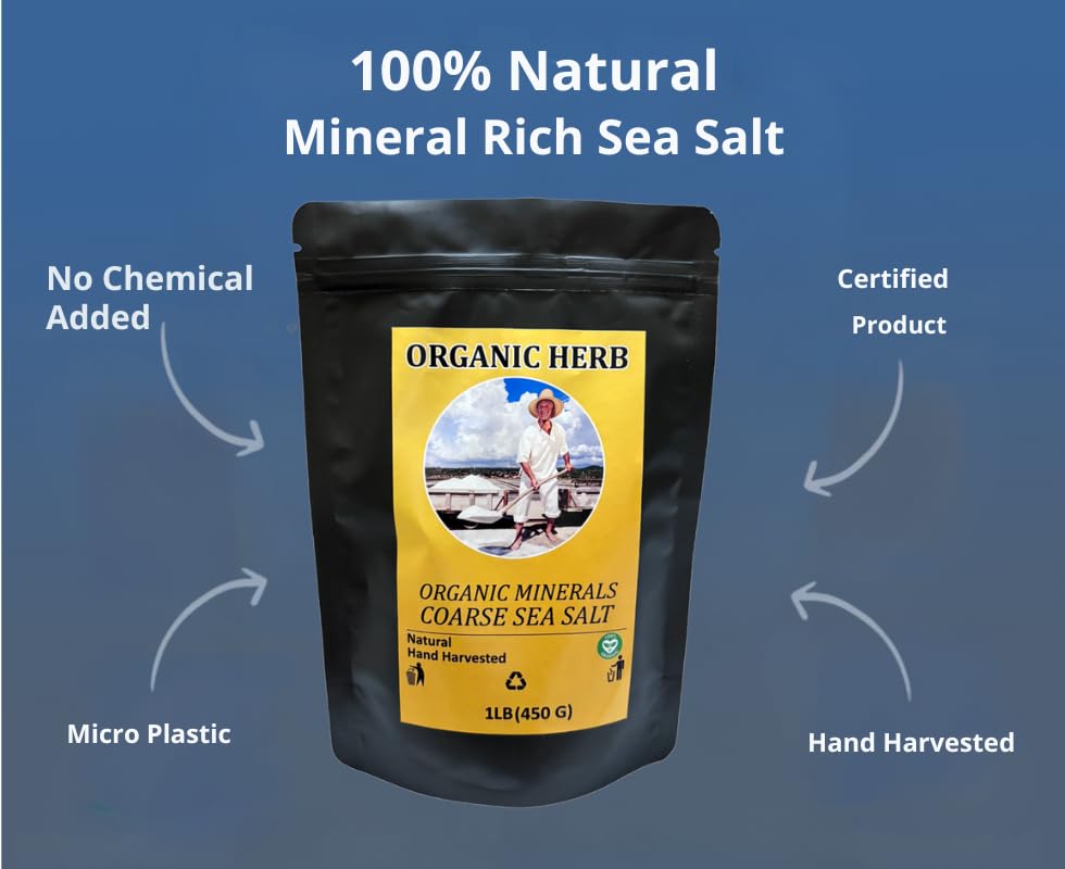 Organic Herb Sea Salt Flakes, 8oz, Hand Harvested, Low Sodium, Perfect for Cooking, Optimal Body Function, 84 Minerals, Resealable Bags