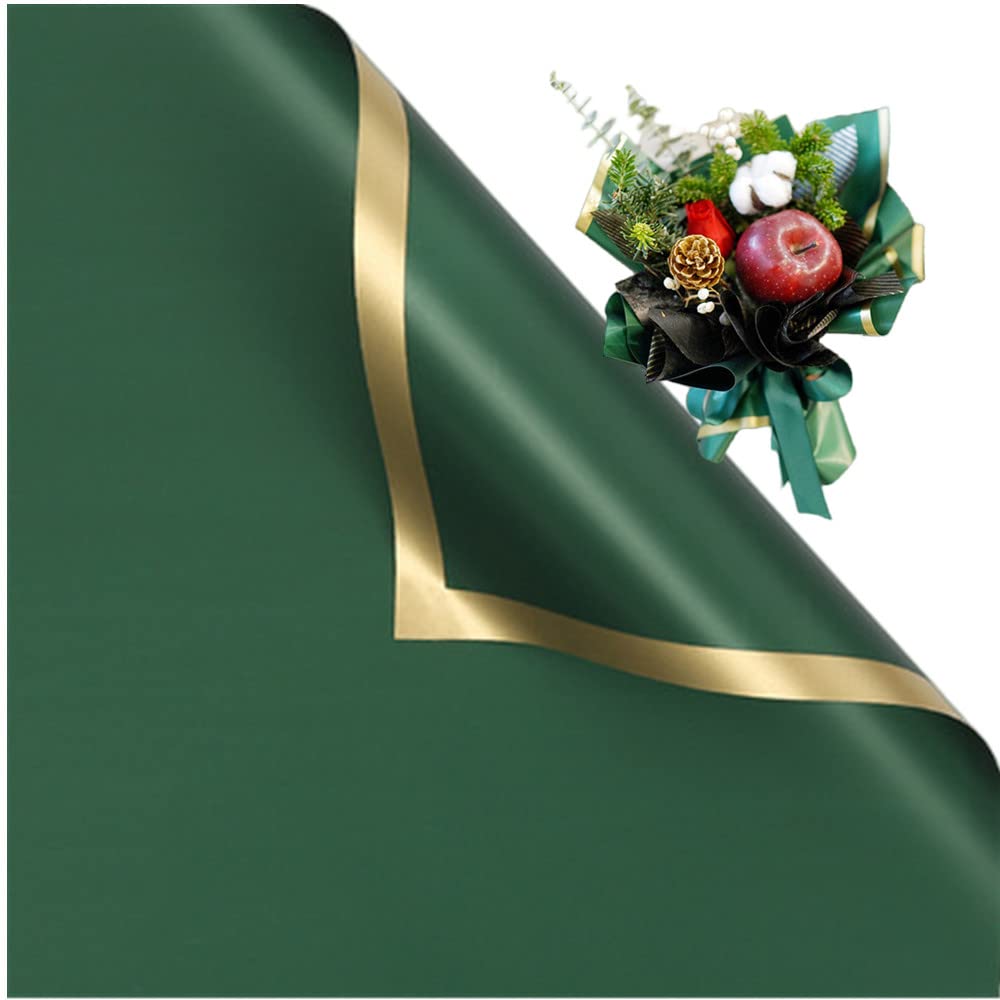 XZJMY 20 Sheets Flower Wrapping Paper,Gold Flower Bouquets Wrapping Paper Thicken/Waterproof Bouquet Wrapping Supplies DIY Crafts Packaging (22.8x22.8 inch,Green)
