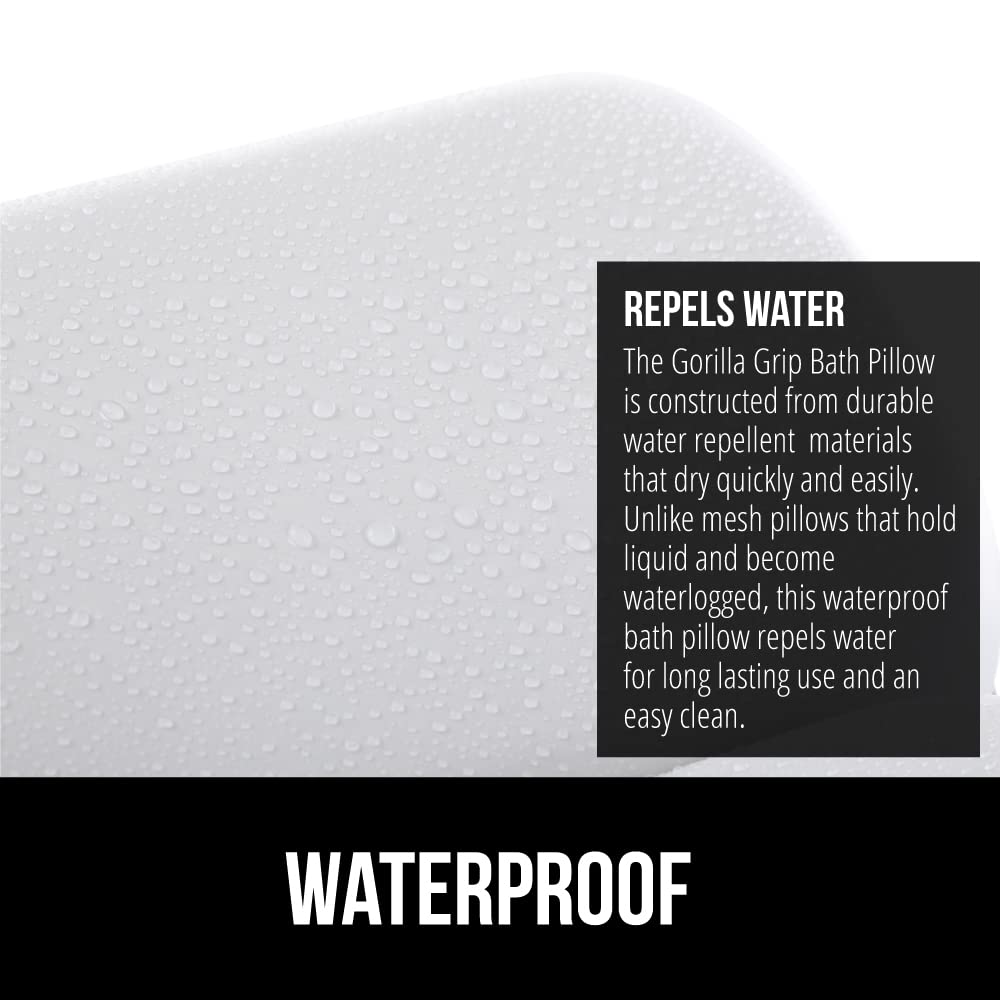 GORILLA GRIP Bath Pillow for Tub, Improved Suction Cups, Luxury Bathtub Pillows, Headrest for Neck and Back Support, Relaxing Home Spa, Hot Tubs and Bathroom Essentials, Gifts for Women, 2 Panel White