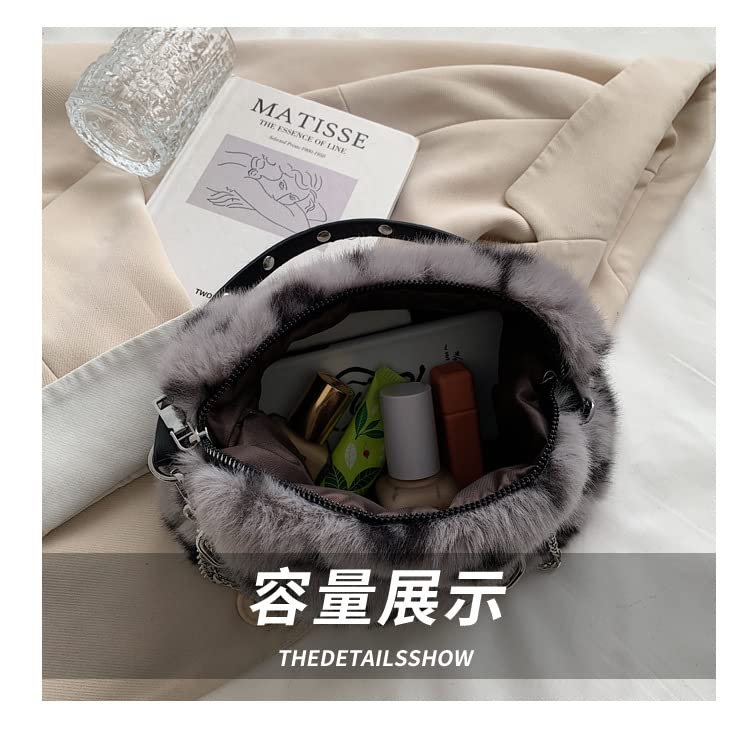 2022 New Leopard Print Plush Shoulder Cross-body Bag Fashion Chain One-shoulder Armpit Tote Y2K Purse Hobo Bag (Khaki)