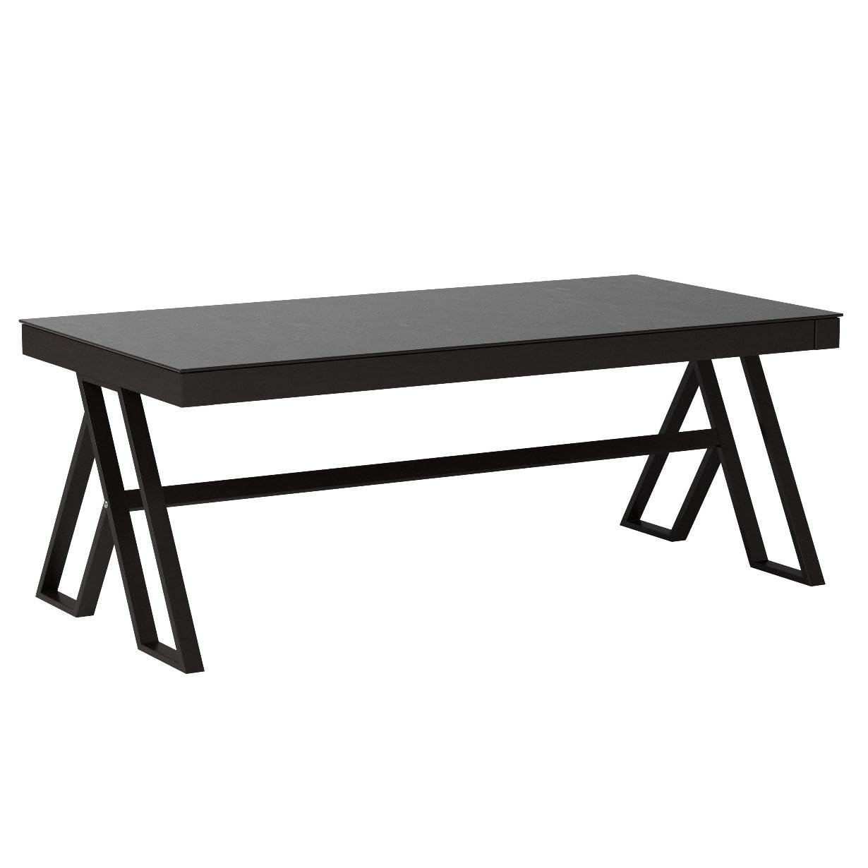 Jerry & Maggie Tempered Glass Tea Table Coffee Table Cocktail Desk Table - Modern Steel Triangular Legs Living Room Desk Decor - Anti Scratch Polished Surface Family Size Dinning Table, Black