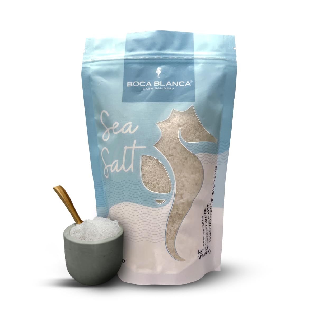 Boca Blanca – Premium Mineral Sea Salt, 100% Natural Sea of Cortés Salt, Sal de Mexico del Mar de Cortez, Pure Sea Salt Ideal for Culinary Purposes - Sal de Mar en Grano Natural - Chemical Free,16 Oz Resealable Pouch