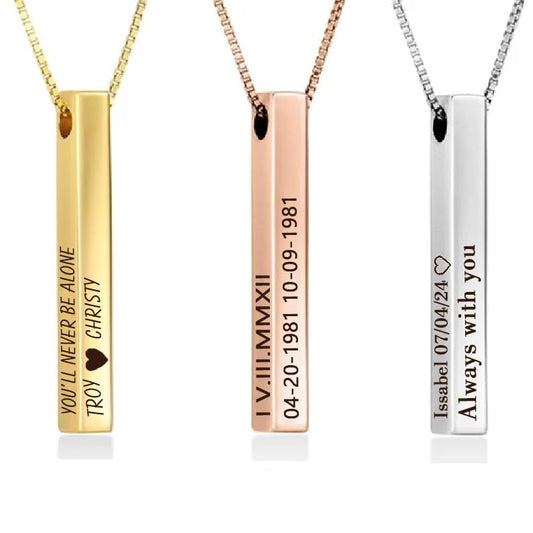 ProJewelry 18K Gold Plated Engraved 4 Sides Bar Necklaces for Women,Custom Necklace with Kids Name/Date/Coordinates Customized Name Necklace Personalized Mother's Day Birthday Christmas Gifts