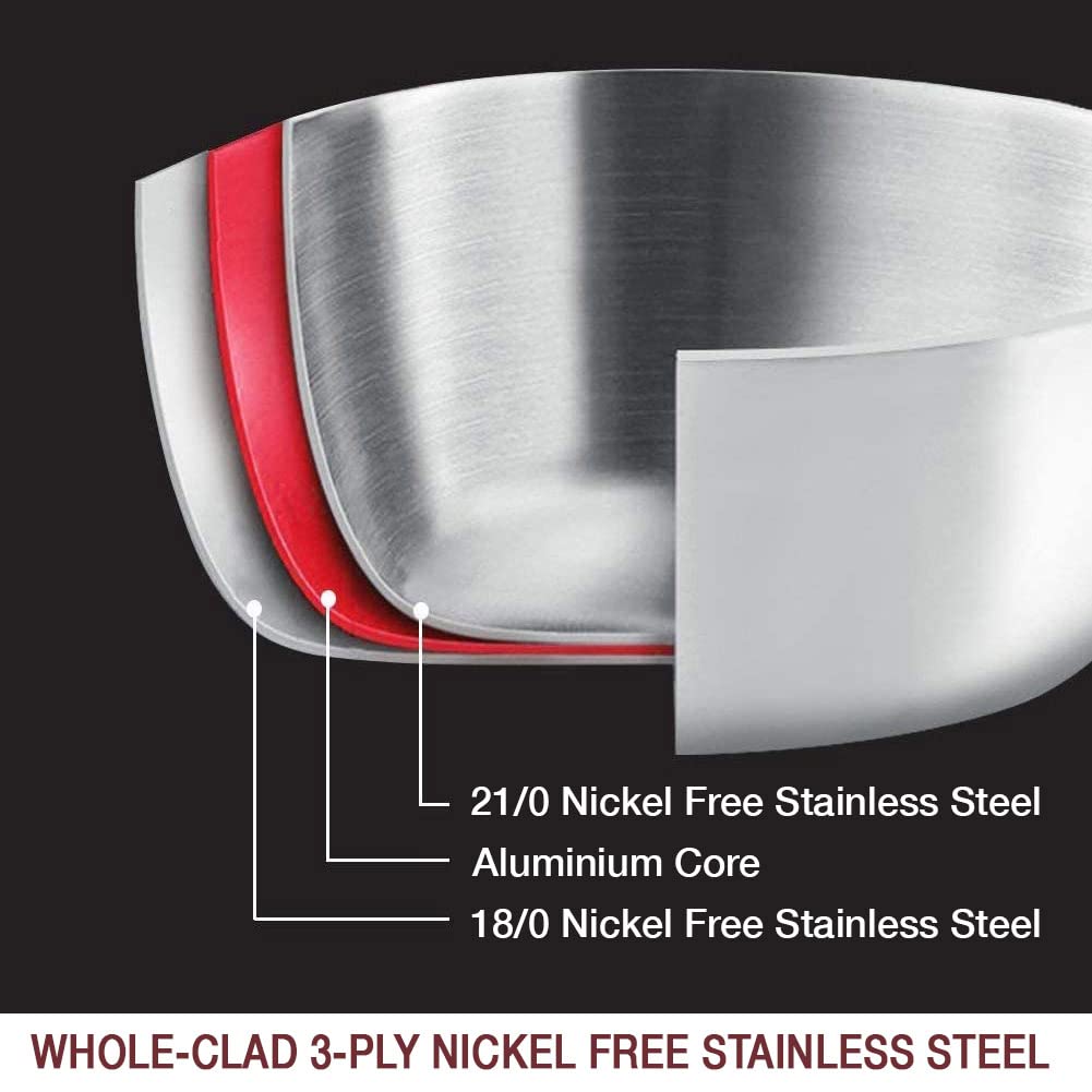 HOMICHEF 14-Piece Nickel Free Stainless Steel Cookware Set Whole-Clad 3-Ply - Mirror Polished Pots And Pans Set - Healthy Cookware Set With Steamer - Non-Toxic Induction Cookware Sets