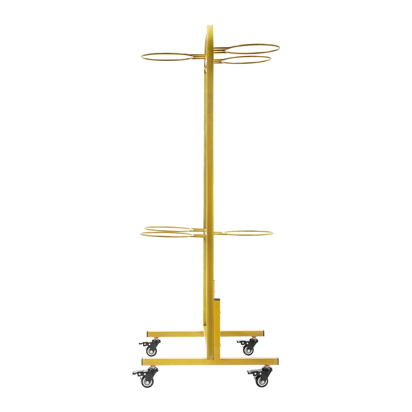 Nozue Flower Display Stand, 2Layers Metal Plant Stand with Wheels, with 6pcs Buckets, Portable Plant Moving Cart Frame for Indoor, Florist, Living Room (Gold - White Round Bucket)