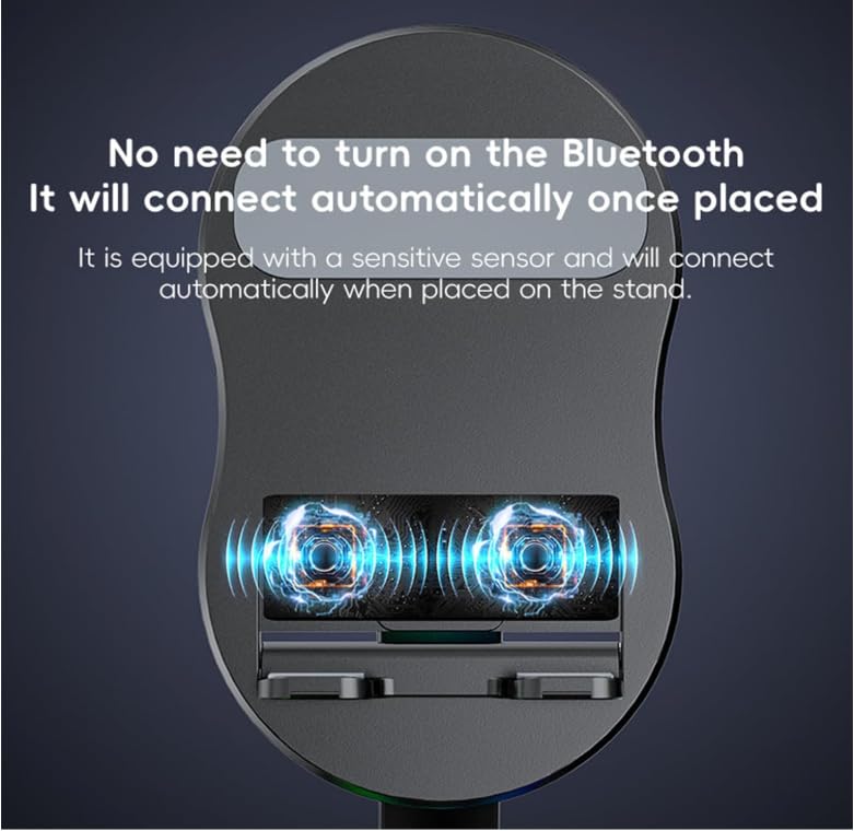 5-in-1 Wireless Induction Bluetooth Speaker Stand with Foldable Phone Holder, Power Bank & Ambient Light — Desktop/Home, Plastic/Metal Composite (Minimalist Design) (White)