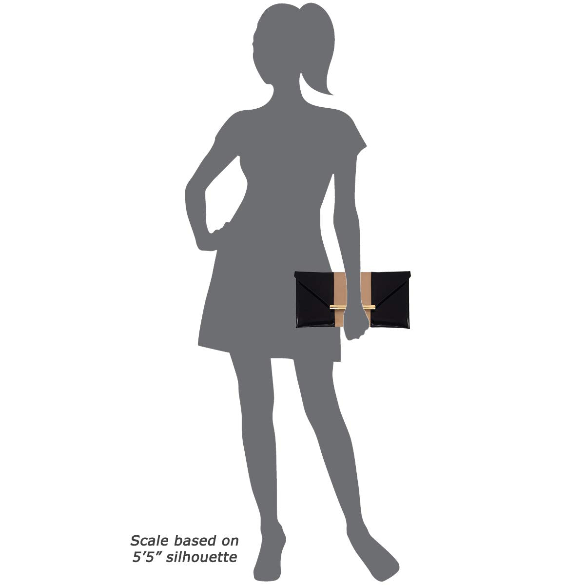 JNB Patent Color Block Envelop Clutch, Taupe/Black