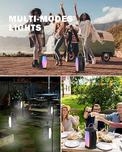 INGA Outdoor Speaker, Bluetooth Wireless Speaker with Lights, Sync up to 100 Speakers, IPX5 Waterproof, 25W, 2 Packs, Portable for Outdoors/Patio/Porch/Pool