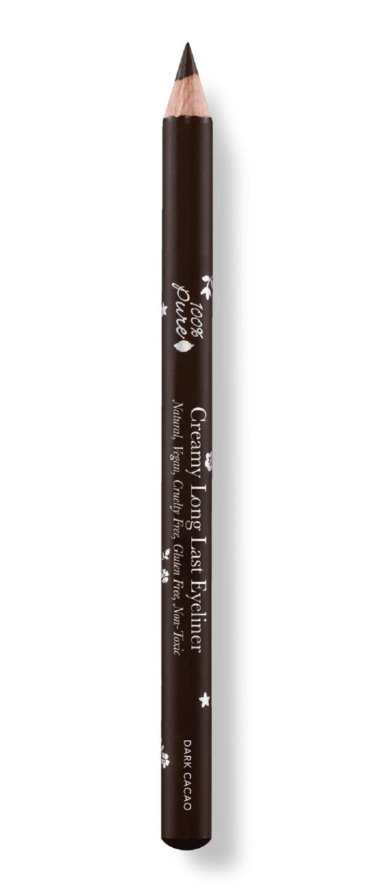 100% PURE Creamy Long Last Eye Liner Pencil - Long-Lasting, Natural & Easy to Apply Antioxidant-Rich Vegan Eye Makeup for All Skin Types - Fruit Pigmented Color Dark Cacao (Deep Brown) - 0.14 oz