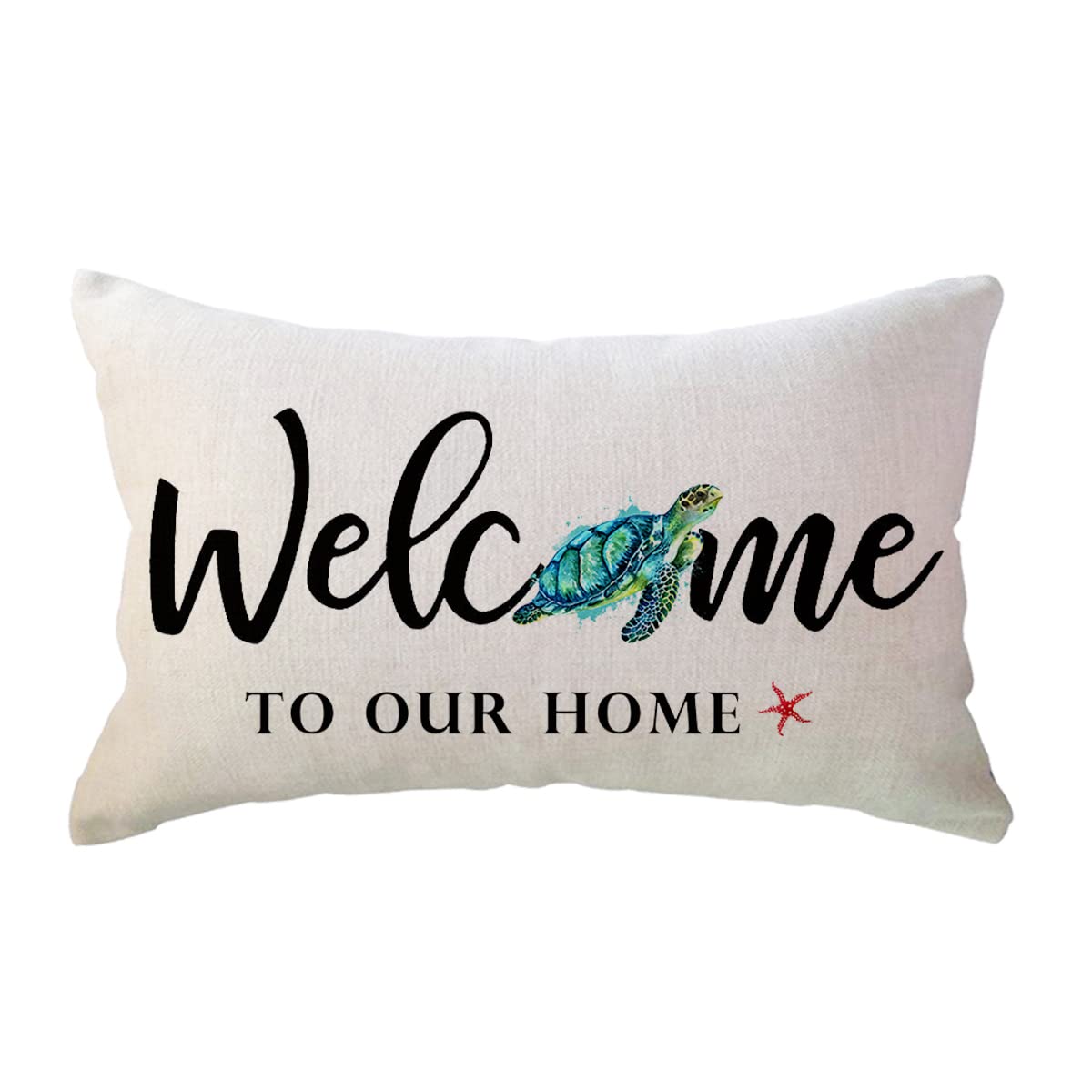 ULOVE LOVE YOURSELF Summer Welcome Throw Pillow Covers 12 x 20 Inch Farmhouse Beach House Decorative Lumbar Pillowcases Sea Turtle Cushion Covers for Front Porch Decor Housewarming Gifts