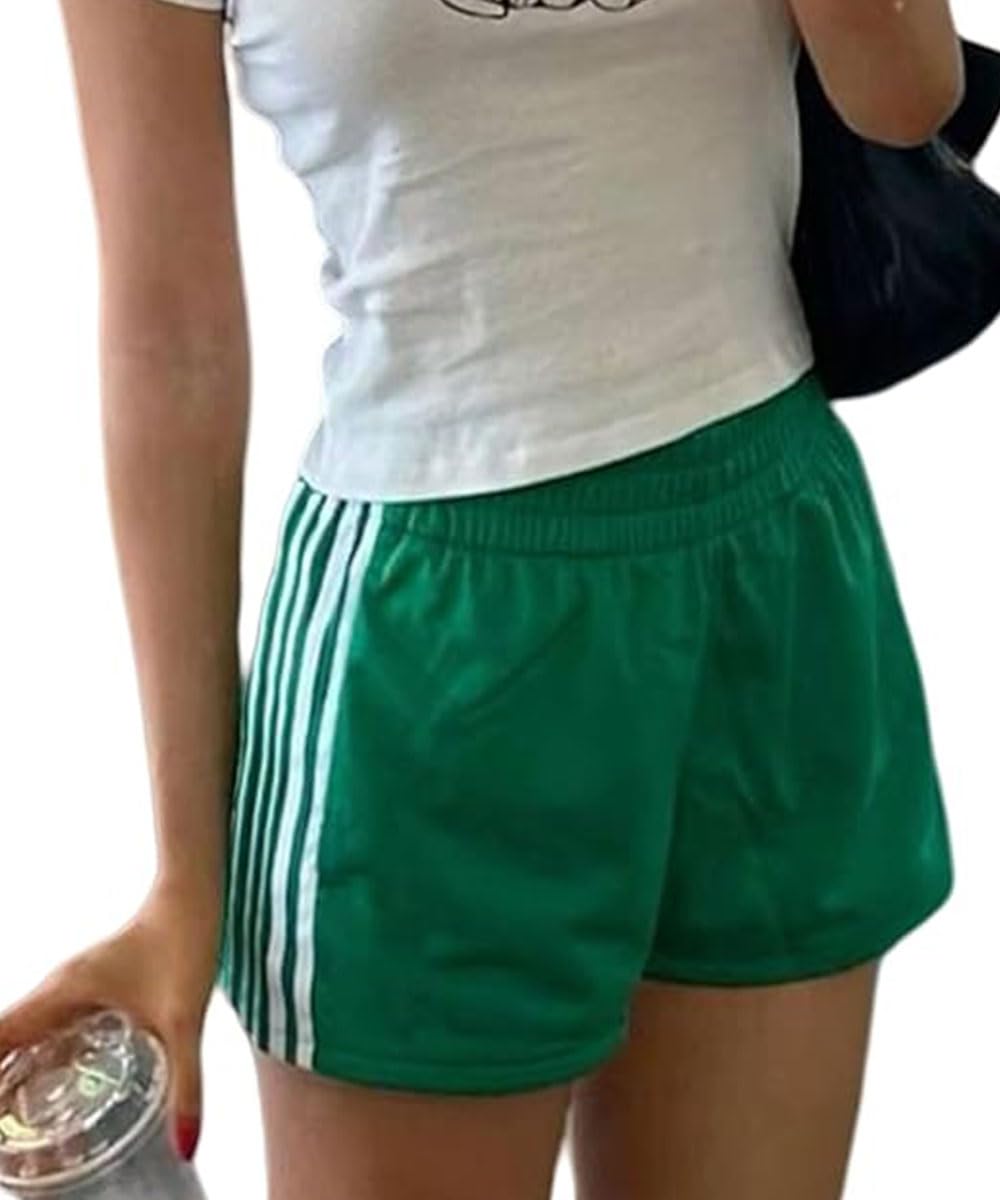 ABINGOO Women Athletic Sweat Shorts Side-Striped Y2k Summer Elastic Waist Workout Loose Wide Leg Lounge Shorts with Pockets(Green,M)