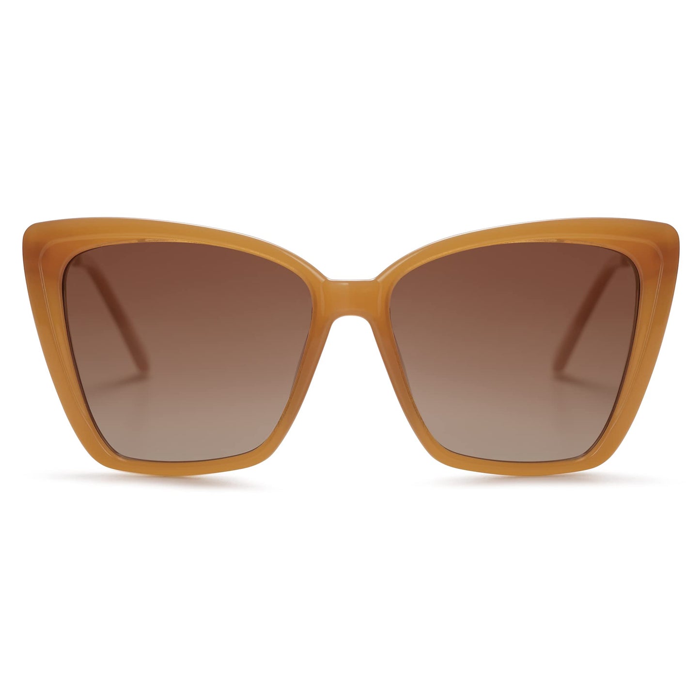SOJOS Trendy Polarized Sunglasses For Women Retro Womens Oversized Square Cat Eye Sun Glasses UV Protection SJ2206 Milky Orange Frame Brown Grading Lens