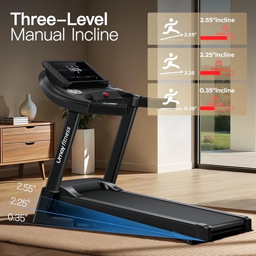 UMAY Fitness Home Folding Incline Treadmill with Pulse Sensors, 3.0 HP Quiet Brushless, 300 lbs Capacity (Black or Gray) (Gray)