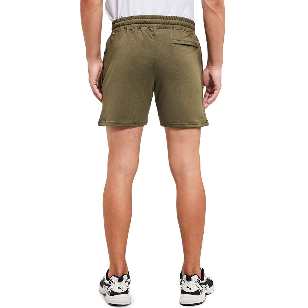 NIMENJOJA Mens 5.5" Athletic Gym Sweat Shorts Cotton Jogger Workout Lounge Jersey Zipper Pocket Shorts Olive