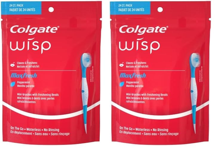 Colgate Max Fresh Wisp Disposable Mini Travel Toothbrushes, Peppermint, 24 Count (Pack of 4)