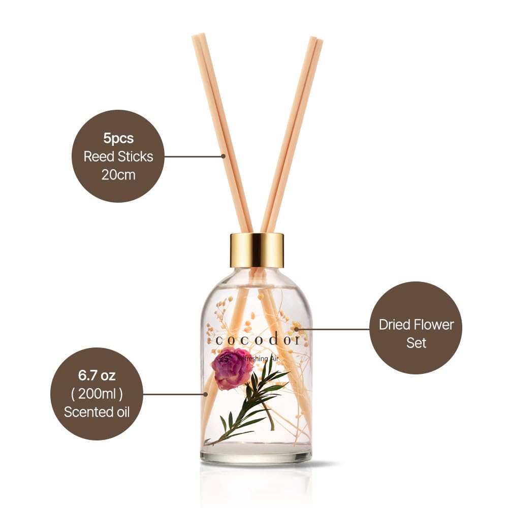COCODOR Herbarium Reed Diffuser/White Jasmine/6.7oz(200ml)/ Fragrance Scent Essential Oil Stick Diffuser Set for Bedroom Bathroom Home Décor